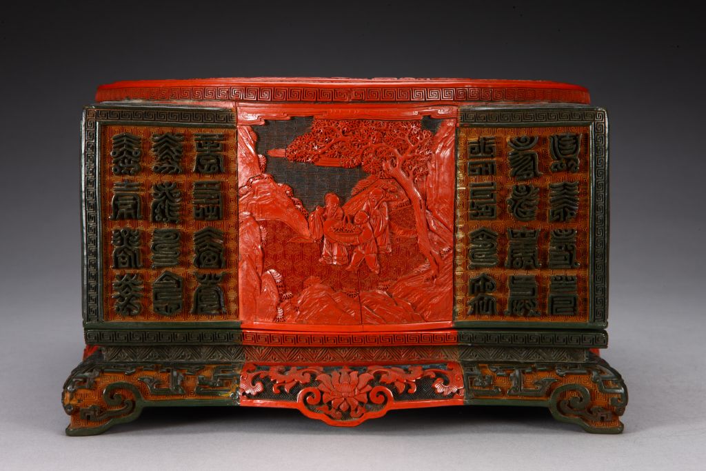 图片[3]-Cong-type box with painted landscape figures-China Archive